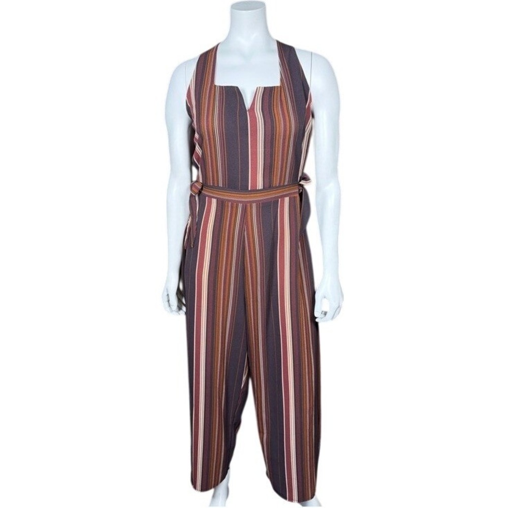 Xhilaration Women Plum Striped Wide Leg Sleeveless Jumpsuit Size M New With Tags